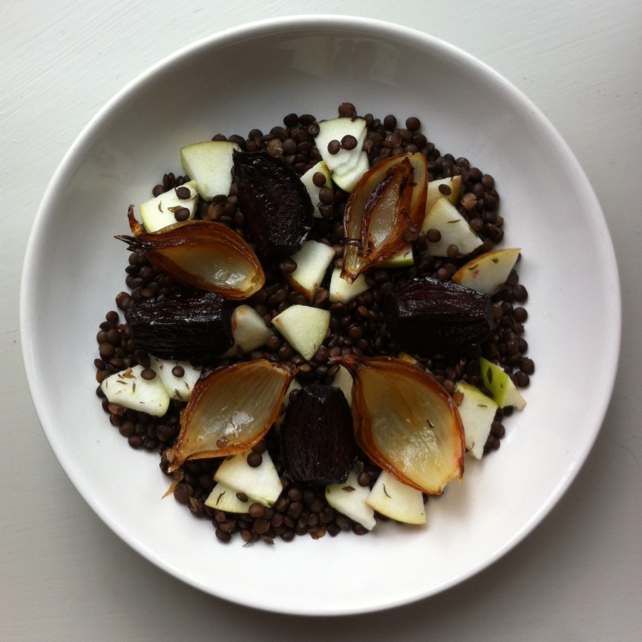 Roast Beetroot & Onion Salad with Lentils